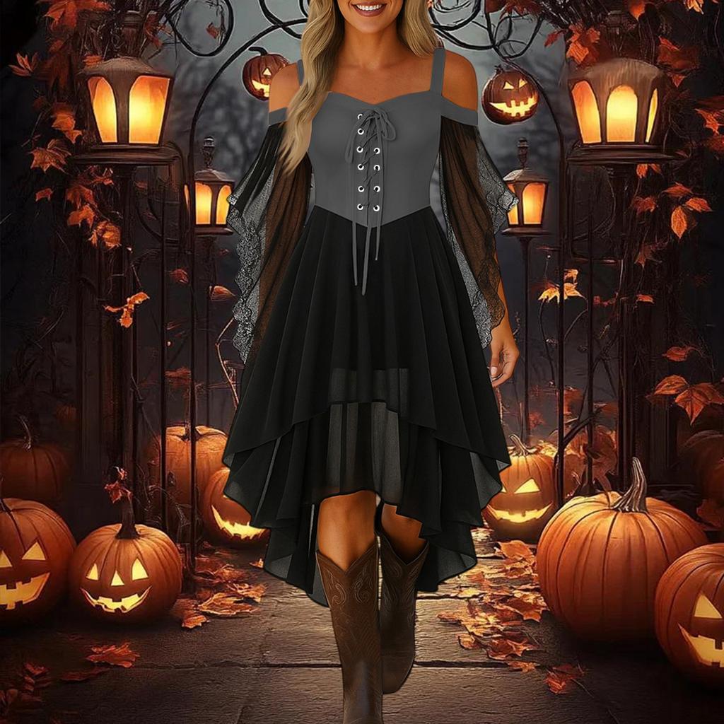 Vestido informal de talla grande con hombros descubiertos para mujer, vestido gótico de gasa de color liso con mangas de mariposa