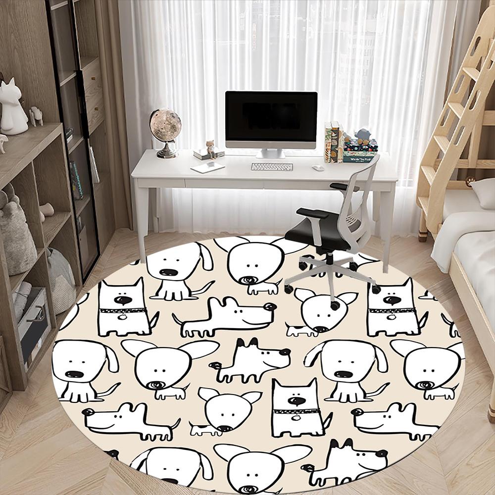 1pc Dogs Pattern Office Round Area Rug, Indoor Mat Suitable ForOffice, Under Office Chairs Bedroom Living Room Home Decor, Room Decot041