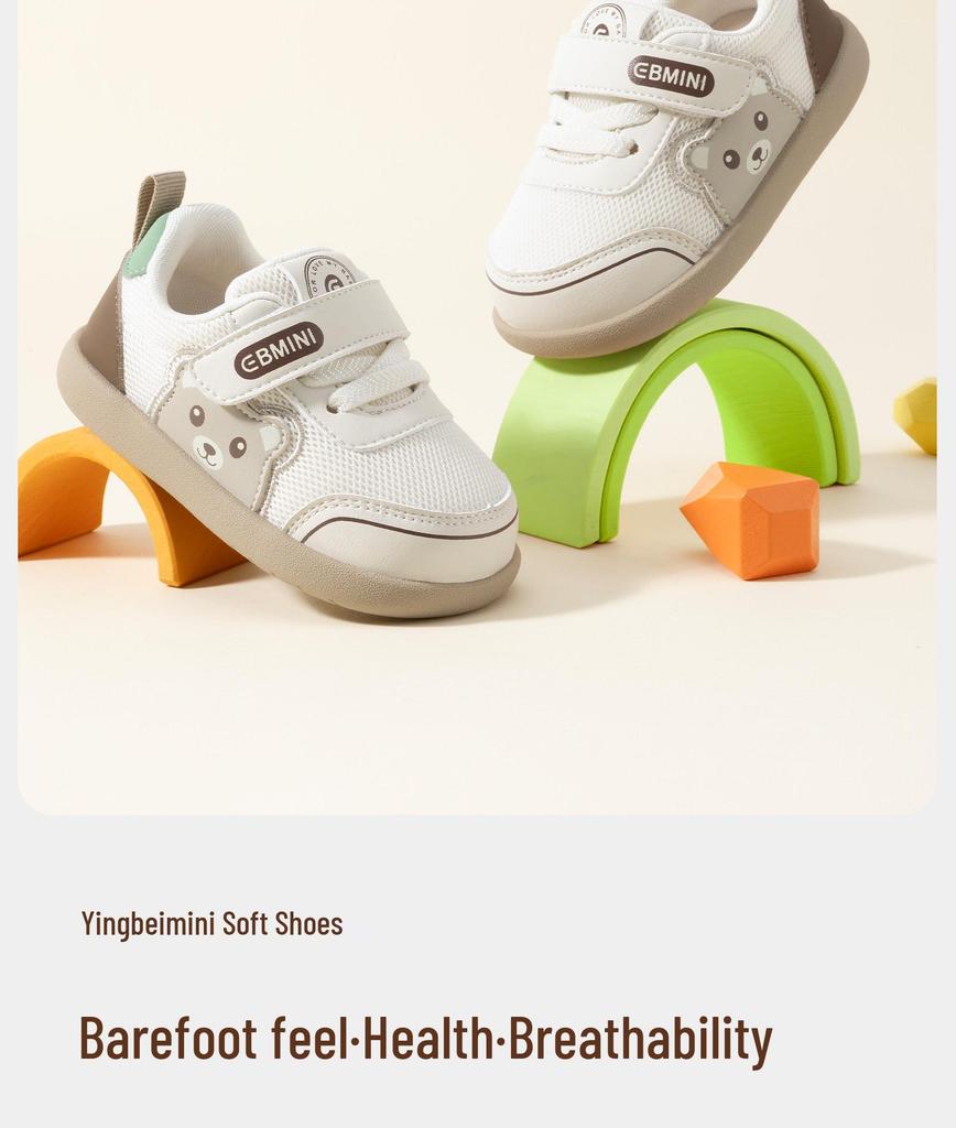 Yingbeimi Ni Children's Barefoot First Walker Shoes 2026 - Spring Cartoon Style for Toddlers, Girls & Boys with Little Bear Design.