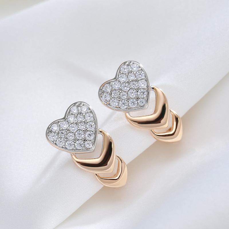 New Arrivals Micro-Wax Inlay Natural Zircon Drop Earrings  Rose Gold Color Fashion Women Wedding Jewelry Heart Earrings