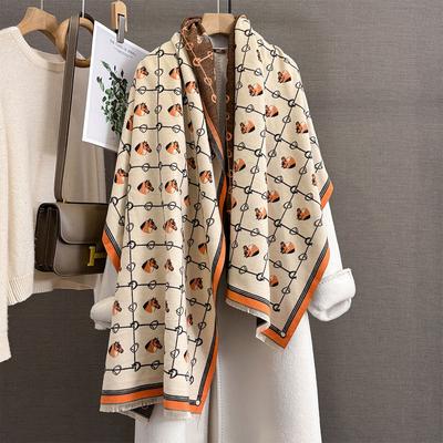 Autumn and Winter New Cute Horse Head Imitation Cashmere Jacquard Scarf Women's Daily Commute Outside with Warm Scarf Tide