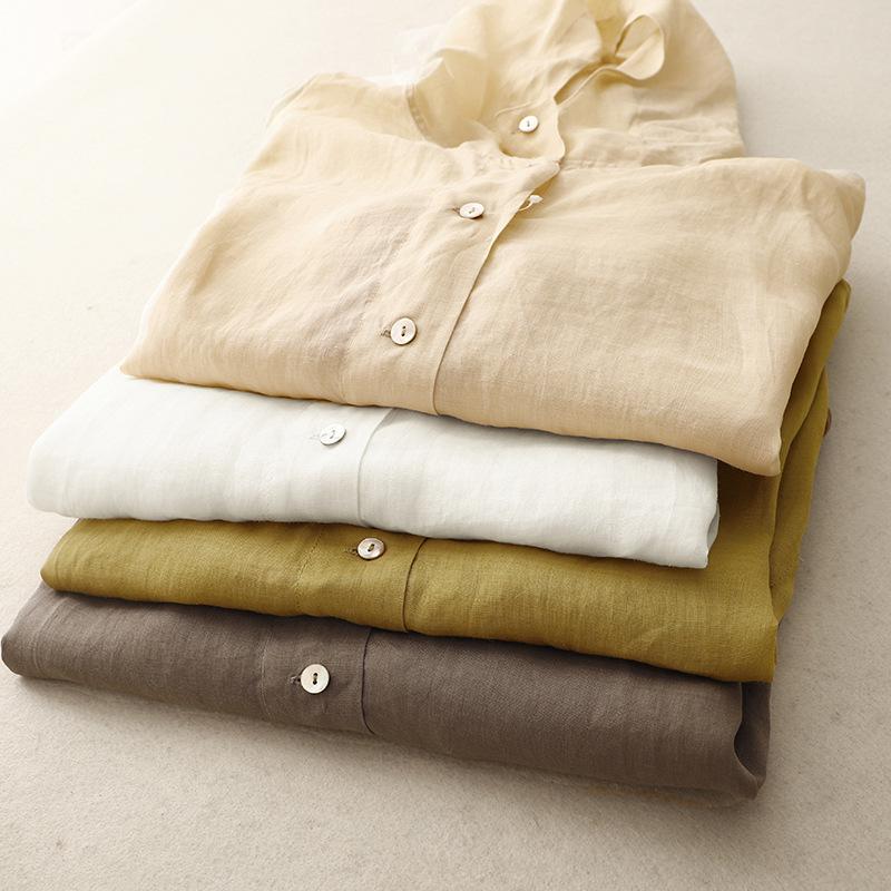 Damen Sommer Dünne Baumwolle und Leinen Kurze Jacke Locker Kapuzenpullover Langärmliger Sonnenschutz Cardigan