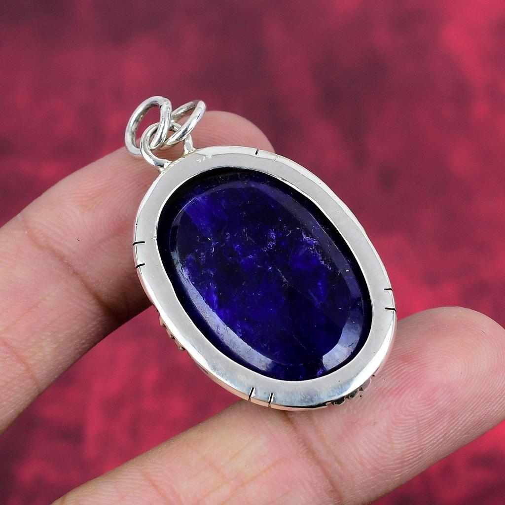 Blue Sapphire Pendant, Handmade Gemstone Pendant, 925 Solid Sterling Silver Pendant Antique Jewelry, For Engagement Gift