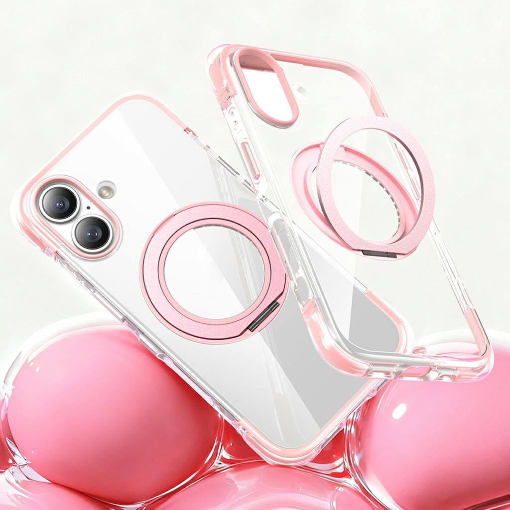 For iPhone 17 Case Compatible with MagSafe Rotating Kickstand Clear Acrylic TPU Shockproof Phone Cover
