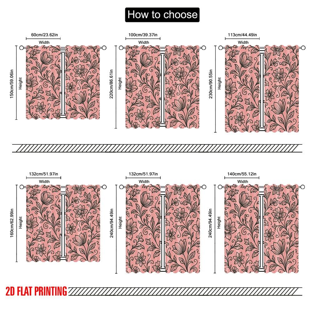 2pcs,2D plane printing Curtains Digital Printed Floral Whimsy Polyester Woven (without rod) Festive Ldeal for Living Room,