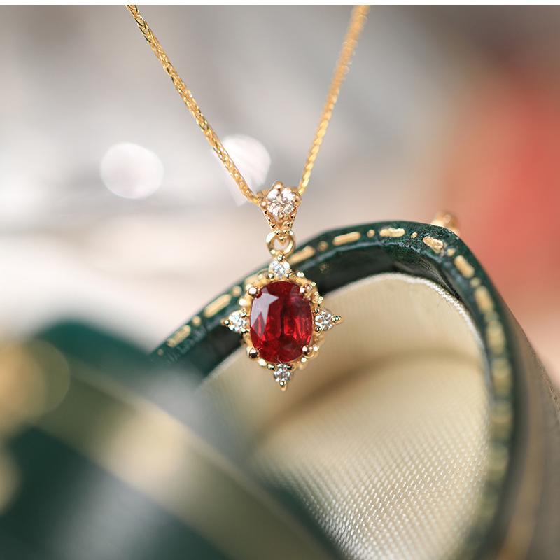 Natural Red Garnet Pendant Necklace for Women, 925 Sterling Silver, Vintage Luxe Feel