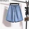 MODIQUE Women's Denim Shorts Summer Plus Size New Loose Casual Solid Color A-Line Denim Short Pant Female High Waisted Hotsweet Blue Trousers Blue