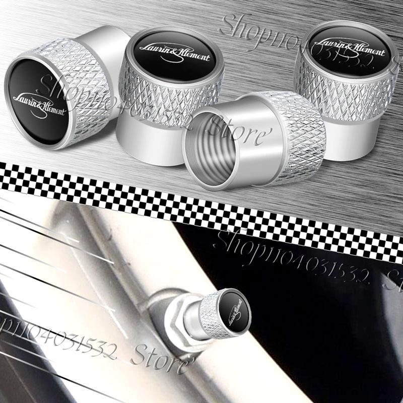 4Pcs Laurin & Klement Emblem Car Wheel Tire Valve Stem Cap Airdust Waterproof Cover For Skoda Superb Kamiq Octavia Rapid Yeti hbkm45