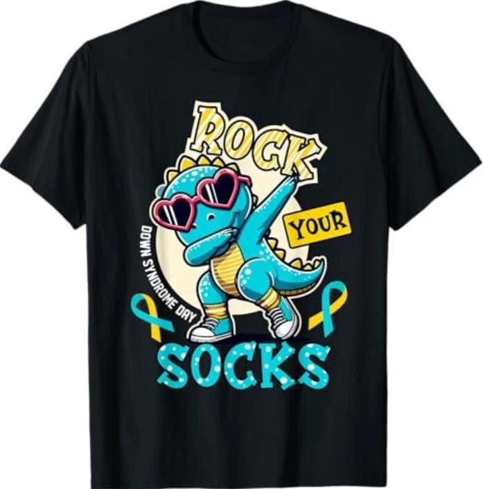 Rock Your Socks Down Syndrome Awareness Day Dinosaur WDSD T-Shirt S