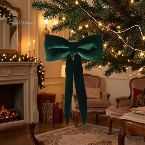 Christmas Garland Hanging Ornaments Velvet Bow Decoration, Soft Plush Xmas Tree Nordic Style Holiday Ornament for DIY Wall, Mirror, Wreath,