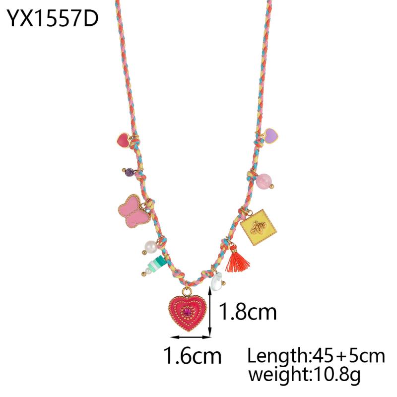 CARLIDANA Elegant Stainless Steel Hand-woven Rope Chain Flower Starfish Heart Sea Pendant DIY Charm Bracelet Necklace for Women