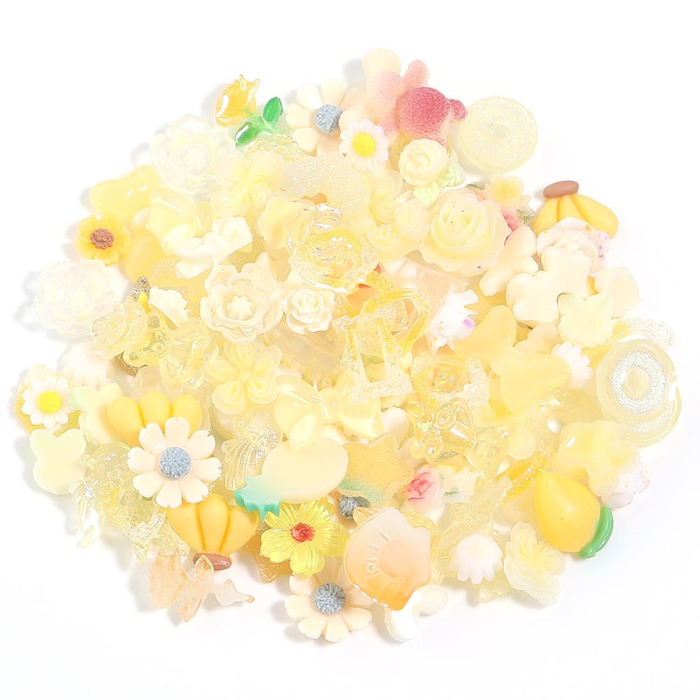 

50pcs/lot Colored Resin Beads Rose Flower Heart Cartoon Bear Shape Loose Beads For DIY Handmade Bracelet Phone Chain Accessories жовтий