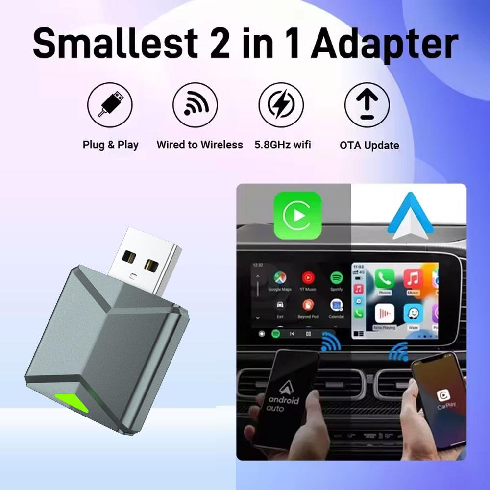 XUDA  Suprermini 2025 2in1 Wired to Wireless CarPlay Android Auto Adapter for OEM Car Stereo With USB Plug and Play