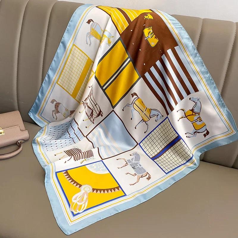 Fashion Scarves for Women Shawl Horse Print Silk Satin Hijab Scarf Female 70*70cm Luxury Brand Square Shawls Scarfs For Ladies