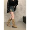 Vintage High Heel Suede Western Medium Boots Women's Season Fleece Pointed Pile Long Knight Boots