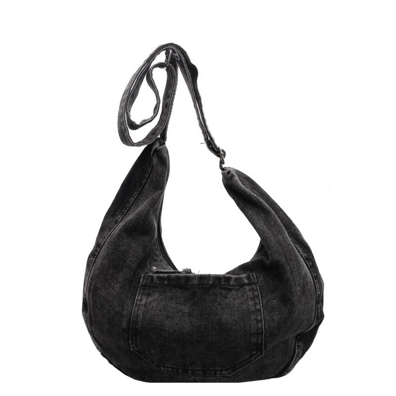 

Пригородная сумка на плечо Джинсовая сумка через плечо Женская большая вместительная сумка Винтажная сумка для пельменей чёрный