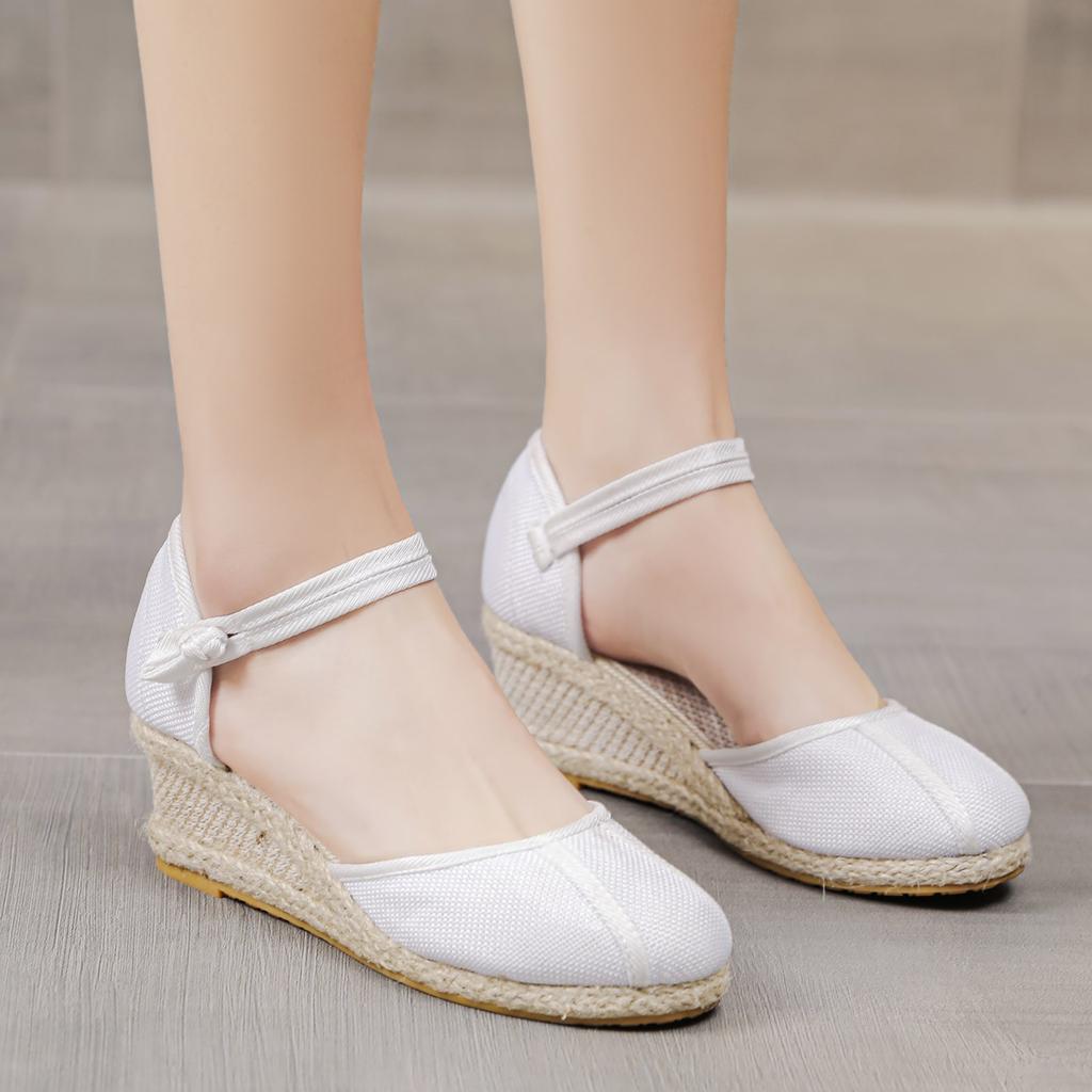Elegant Women'S Sandals Weave Beach Women Round Fashion Wedges Comfortable Sandals Toe Breathable Shoes Summer Chanclas De Mujer