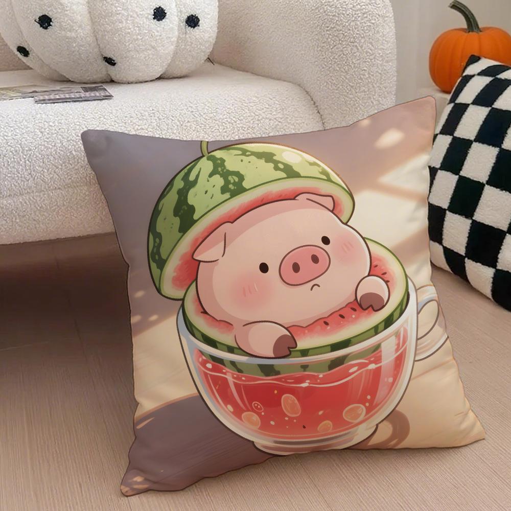 Cute Pig Summer Surprise Cushion Cover Throw Pillow Cover Hidden Button Durable Polyester Chair Cushion