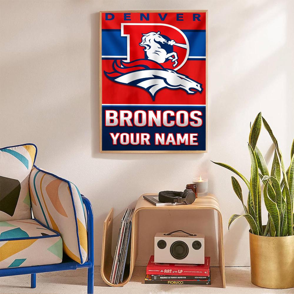 Denver Broncos Logo Personalized Text Diamond Painting Round Diamond Mosaic Rhinestones Diamond Embroidery Craft Kit Wall Decor Without Frame