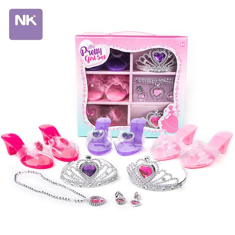 Pretend Play Jewelry Toys Princess Accessories Set For Toddler Girls Dress Up Shoes Toys Crown Necklace Ring  Makeup Toy