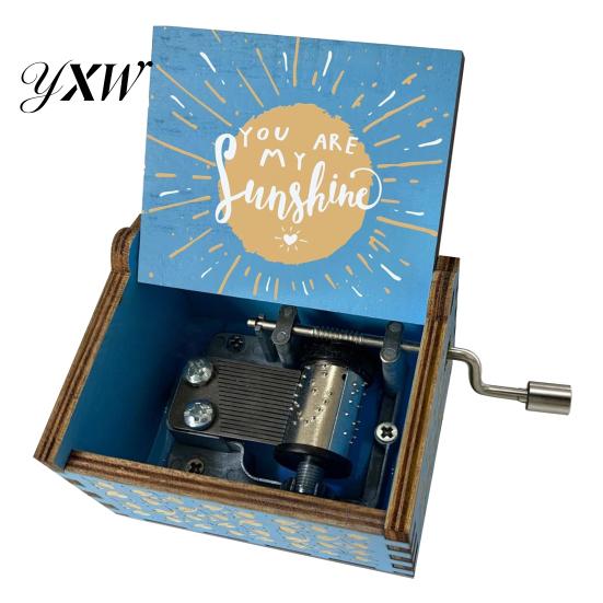 Desktop Musical Box Rotary Handle Wooden Music You Are My Sunshine Mini Mechanical Heavy Duty Decoration Girlfriend Boyfriend Wife Husband Birthday