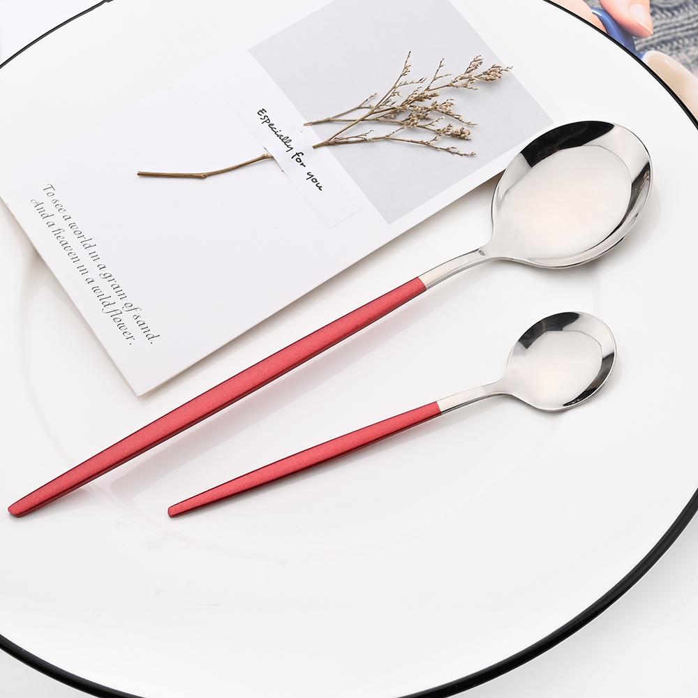 Red Silver Dinnerware Set Dinner Fork Knife Soup Ice Spoon Cutlery Set Stainless Steel Western Flatware Silverware Set
