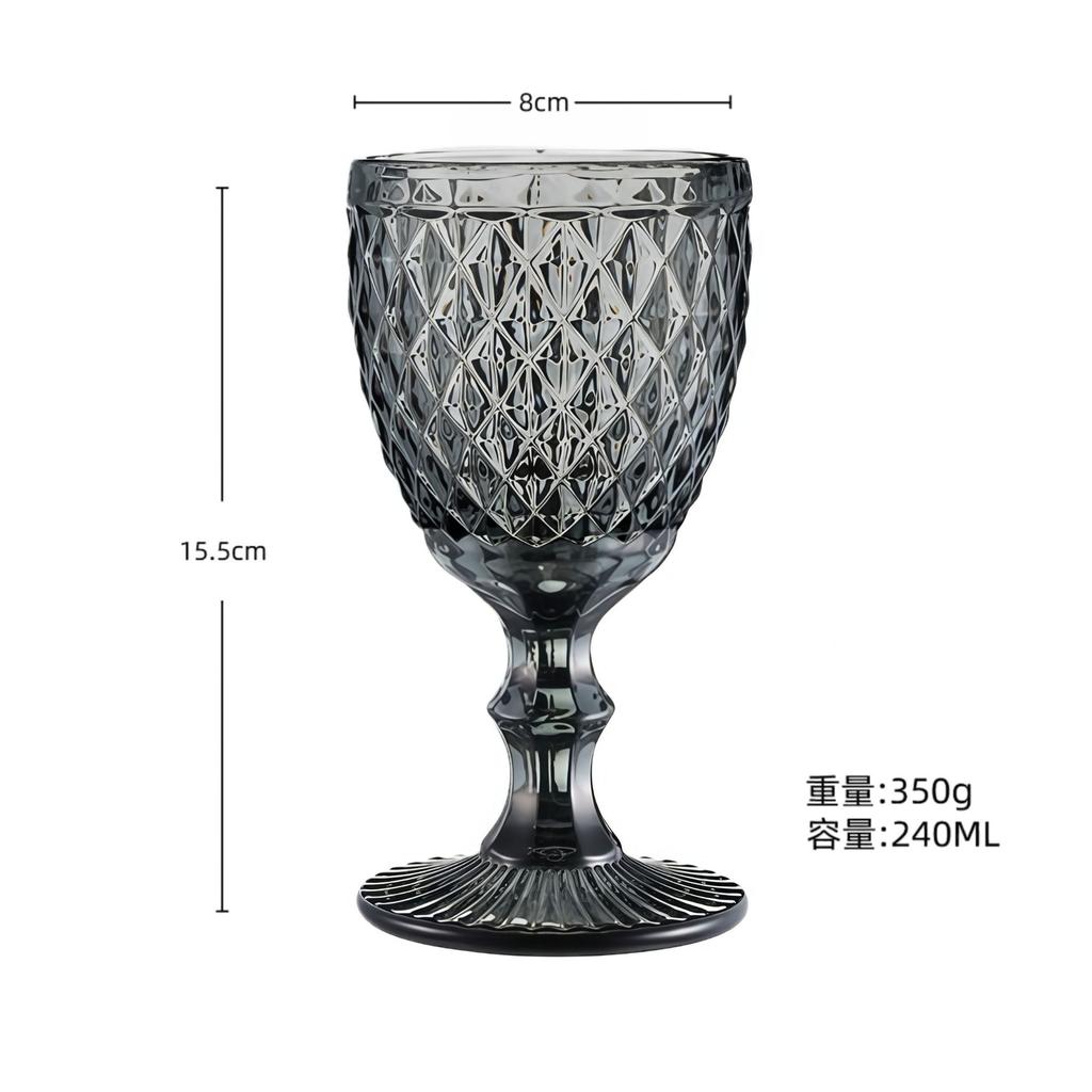 European Embossed Wine Glass Thickened Colorful Glass High Foot Juice Cup Retro Red Wine Glass