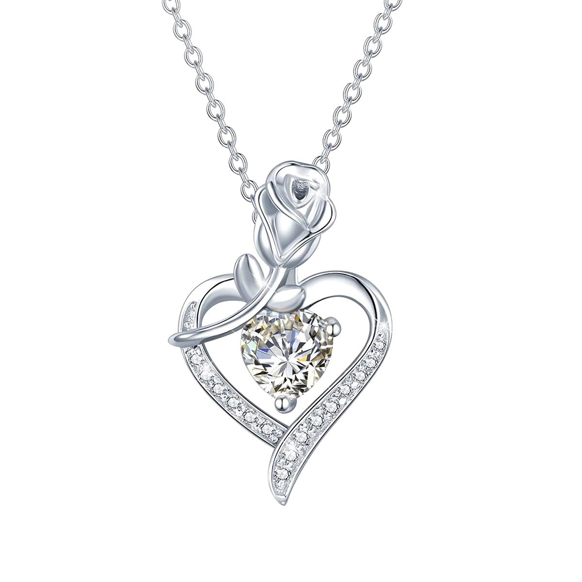 

Szjinao Luxury Rose Flower Moissanite Necklace for Women Heart Pendant with Certificate Designer Jewelry Cupple Lovers Gifts Hot біле золото кольору