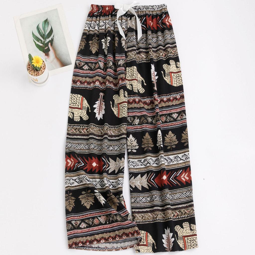 Women's Floral Cotton Silk Pajama Pants, Mosquito Repellent, Outdoor & Home Wear, Plus Size, Lightweight Summer Style.