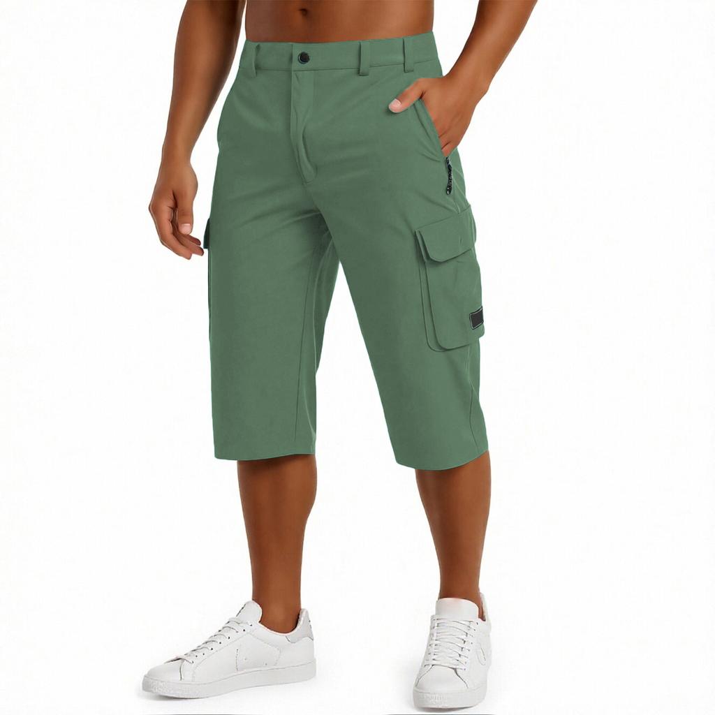 Pantaloncini Cargo da Uomo al Ginocchio con Tasche Multiple Vestibilità Rilassata Chiusura con Bottone e Zip Stile Casual per l'Uso Quotidiano