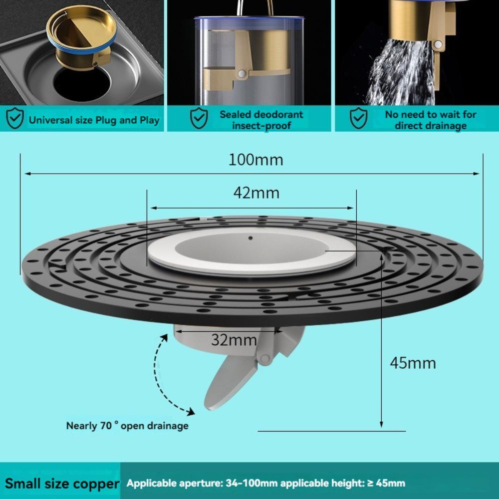 

34-100mm Dia Hole Shower Floor Drain Fast Drainage Insert Drain Plug Household Black-Plastic-Filtration