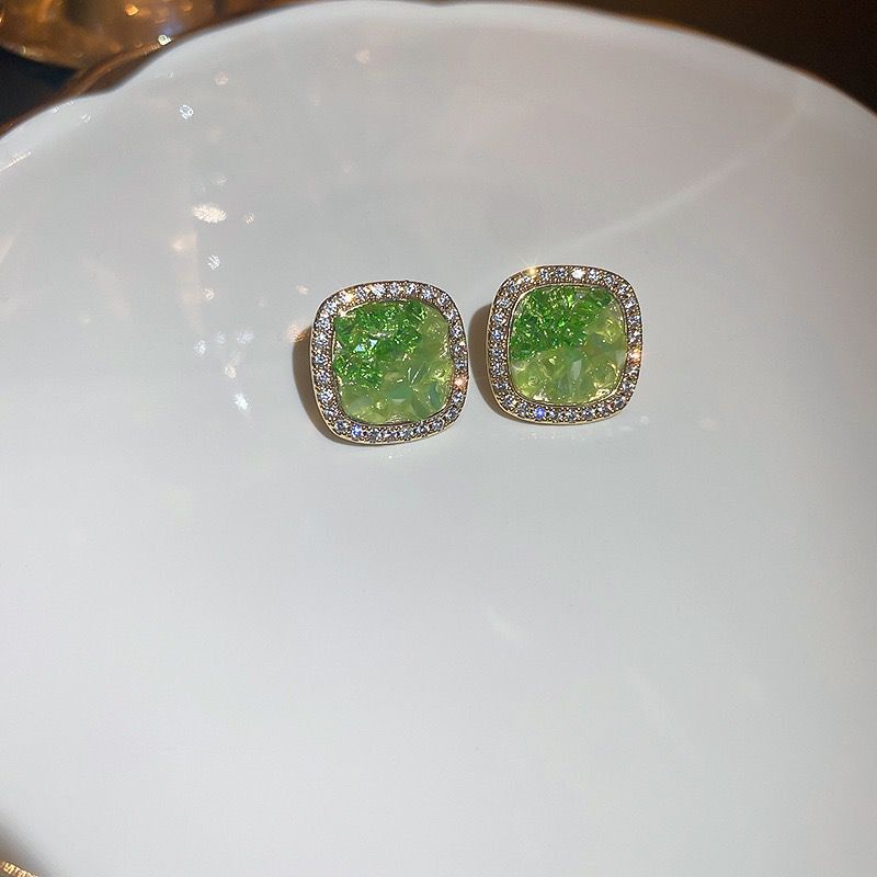 Inlaid Rhinestone Women's Earrings Unique Fashion Green Zircon Drop Earring Sparkle Wedding Jewelry