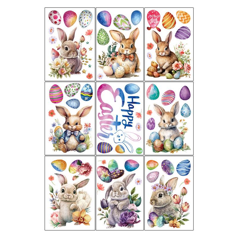 Easter Cartoon Rabbit & Egg Window Glass Stickers for Refrigerator & Cabinets