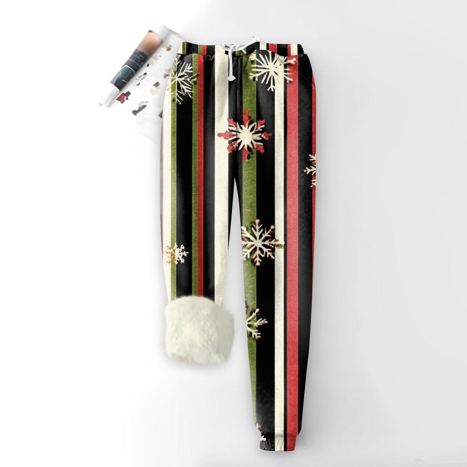 

Женские модные рождественские спортивные свободные утолщенные теплые флисовые брюки с принтом S