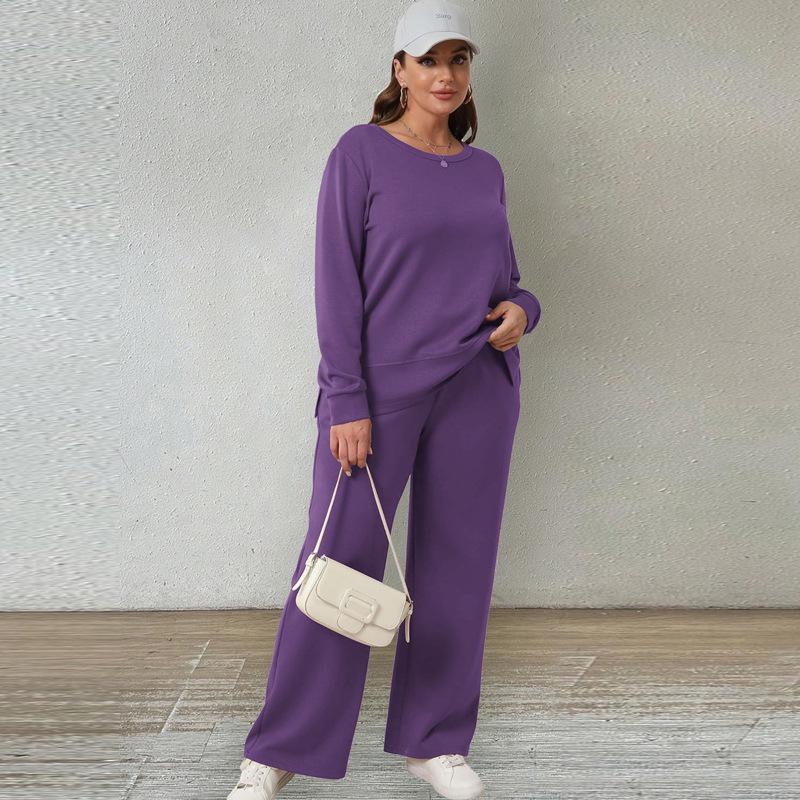 

Women s Autumn Casual Long Sleeve Top & Wide Leg Pants Set, Two-Piece S фіолетовий