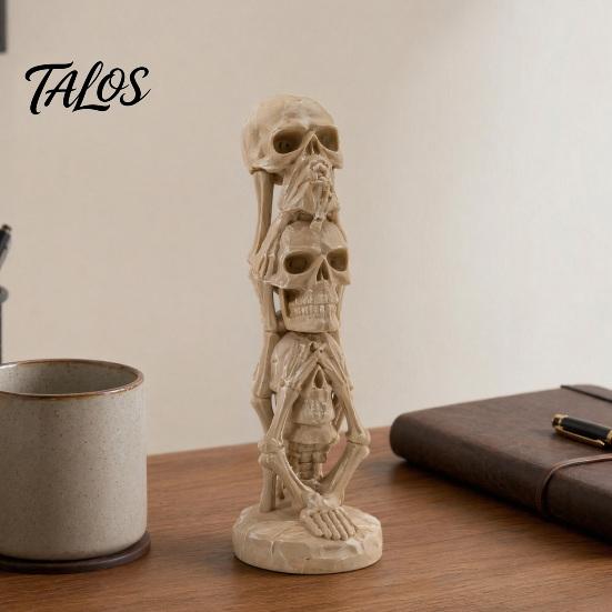3D Printed Stacking Skull Figurine Figurine, Gothic No Speak Hear See Statue, Halloween Party Horror Decoration for Home Office