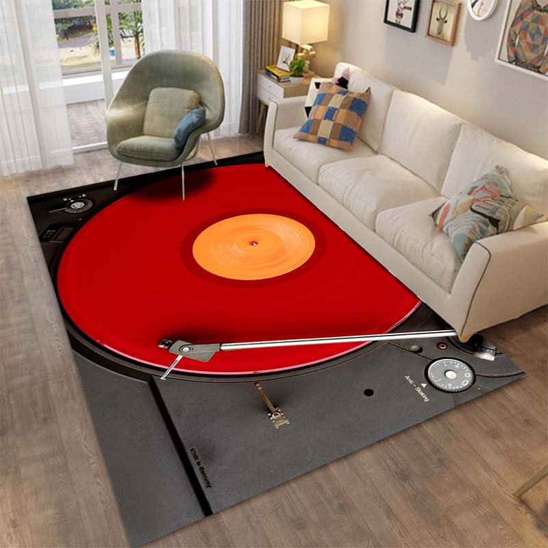 15 Sizes Retro Music Phonograph Record Area Rug Carpet for Living Room Bedroom Sofa Decorative Carpet,kid's Room Anti-skid Mat
