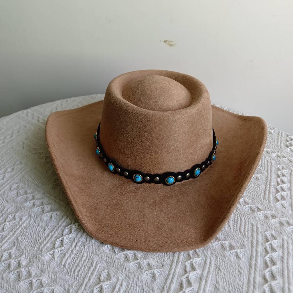 Cappello fedora western cowboy classico con top concavo convesso in camoscio a tesa larga uomo e donna cappello da cowboy moda festa cappello a tesa larga cowgirl