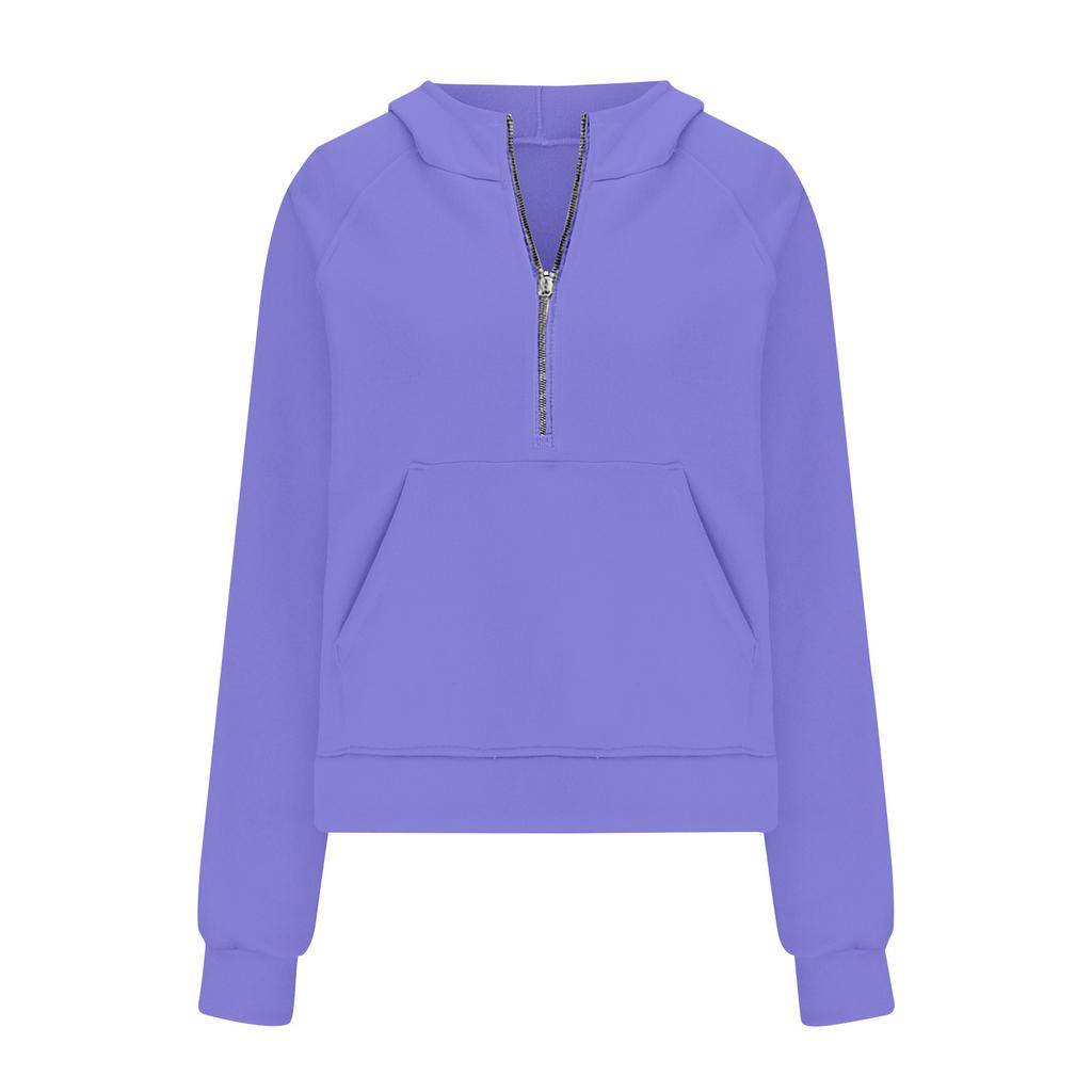 2025 Autumn Winter New Women's Scuba Sports Half-Zip Yoga Loose Short Hooded Fleece Lined Sweatshirt