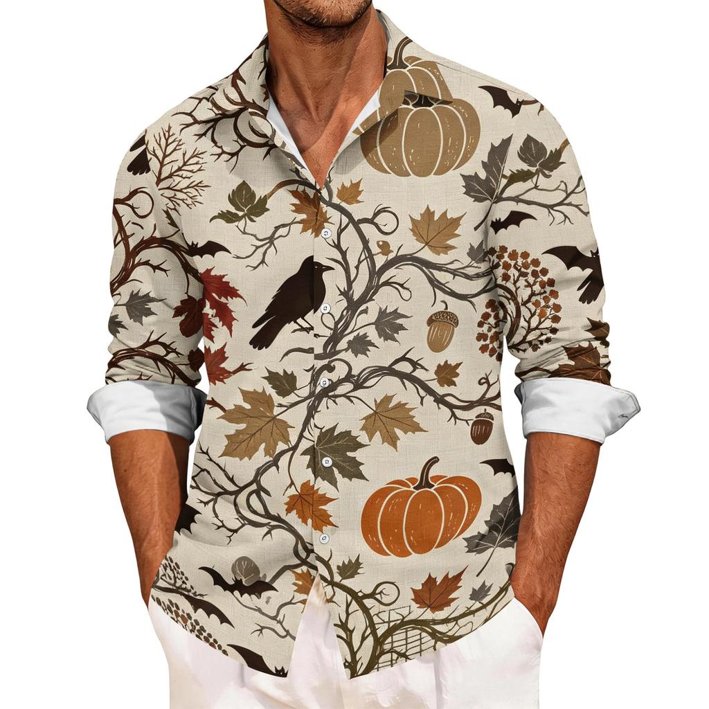 Men's Casual Long Sleeve Halloween Print Shirt Button Down Collar Relaxed Fit Lightweight Breathable Fabric Casual Sport Shirt