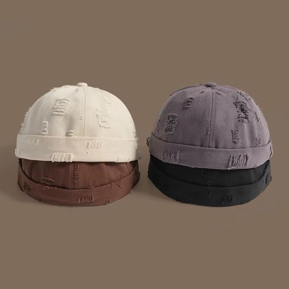 Fashion Broken Hole Beanie Hat Adjustable Cotton Landlord Hat Retro Breathable Hip Hop Cap Men Women