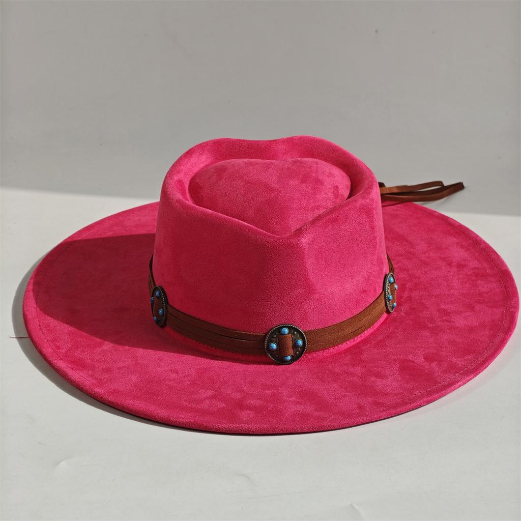 Rose Red Heart Top Vegan Suede Hat Turquoise Accessories Fedora Hat Men'S Women'S Felt Jazz Hat Classic Suede Chapeau Sombrero