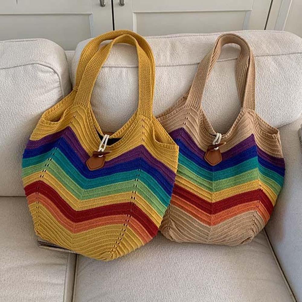Breathable Crochet Shoulder Bag Large Capacity Seaside Vacation Handbag Knitted Tote Bag  Female
