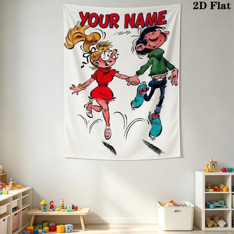 Custom Name Gaston Lagaffe Wall Tapestry Aesthetic Wall Hanging Printed Fabric Blanket Decorative Tapestries for Bedroom Living Room Home Decor