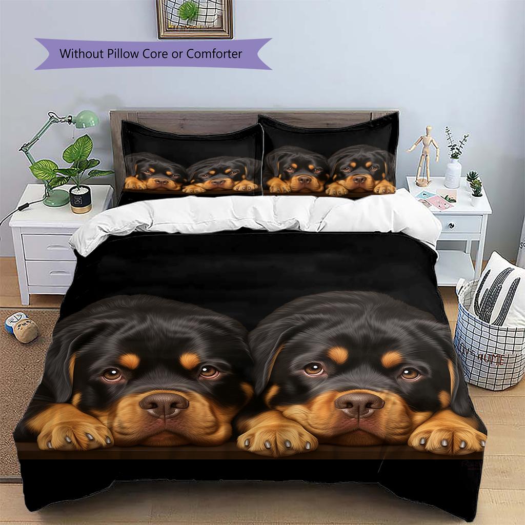 Black Rottweiler Pattern Bedding Home Decoration Birthday Gift (1 * duvet cover + 2 * pillowcase, without core)