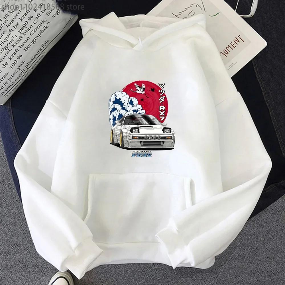 Initial D Hoodie Herren Langarm Streetwear für Nippon JDM Mazda RX-7 Turbo Rundhals Sweatshirts Oberteile Y2k Übergroß