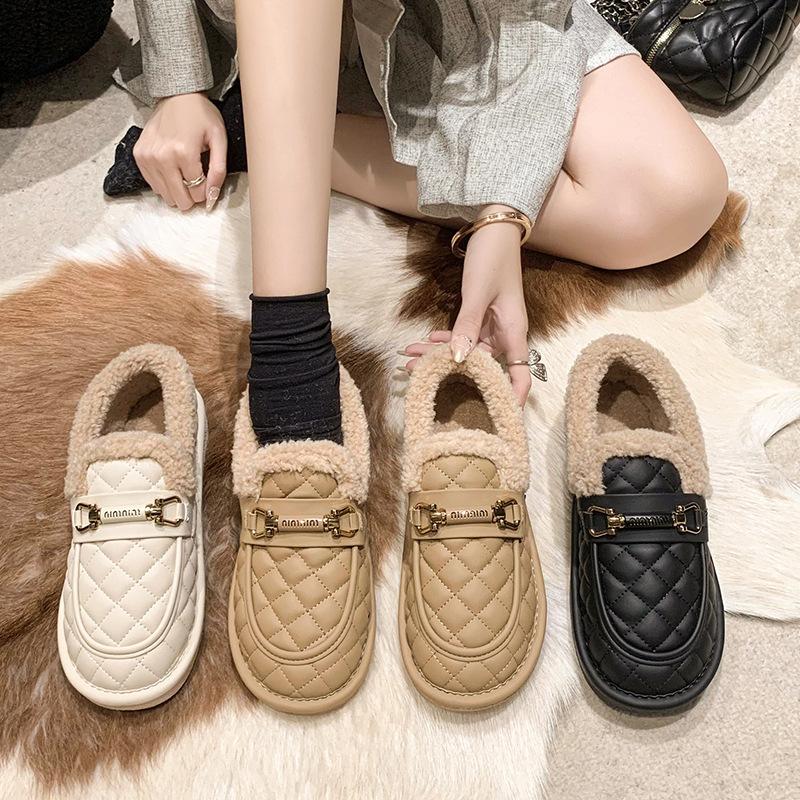 Autumn and Winter with Plush and Thick Metal Buckle Loafers for Women