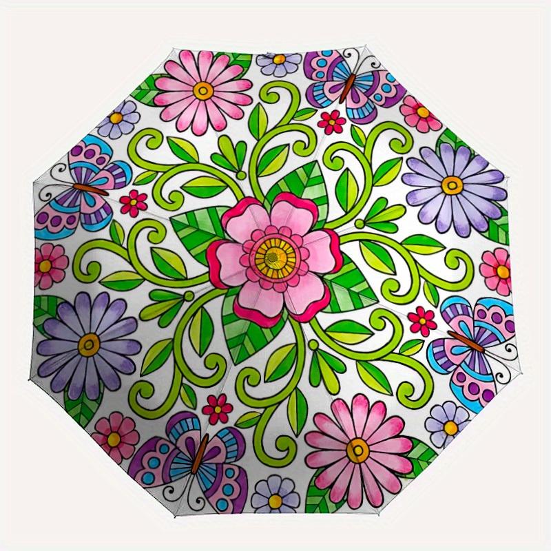 

1pc Floral Mandala Umbrella - 8-Rib Automatic Open/Close, Fashionable Compact Umbrella for Outdoor Adventures yy250813129