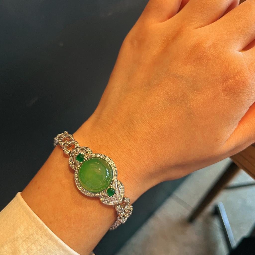 Full Green Yang Green Natural Agate Green Chalcedony Bracelet Female, Real Shot Fidelity