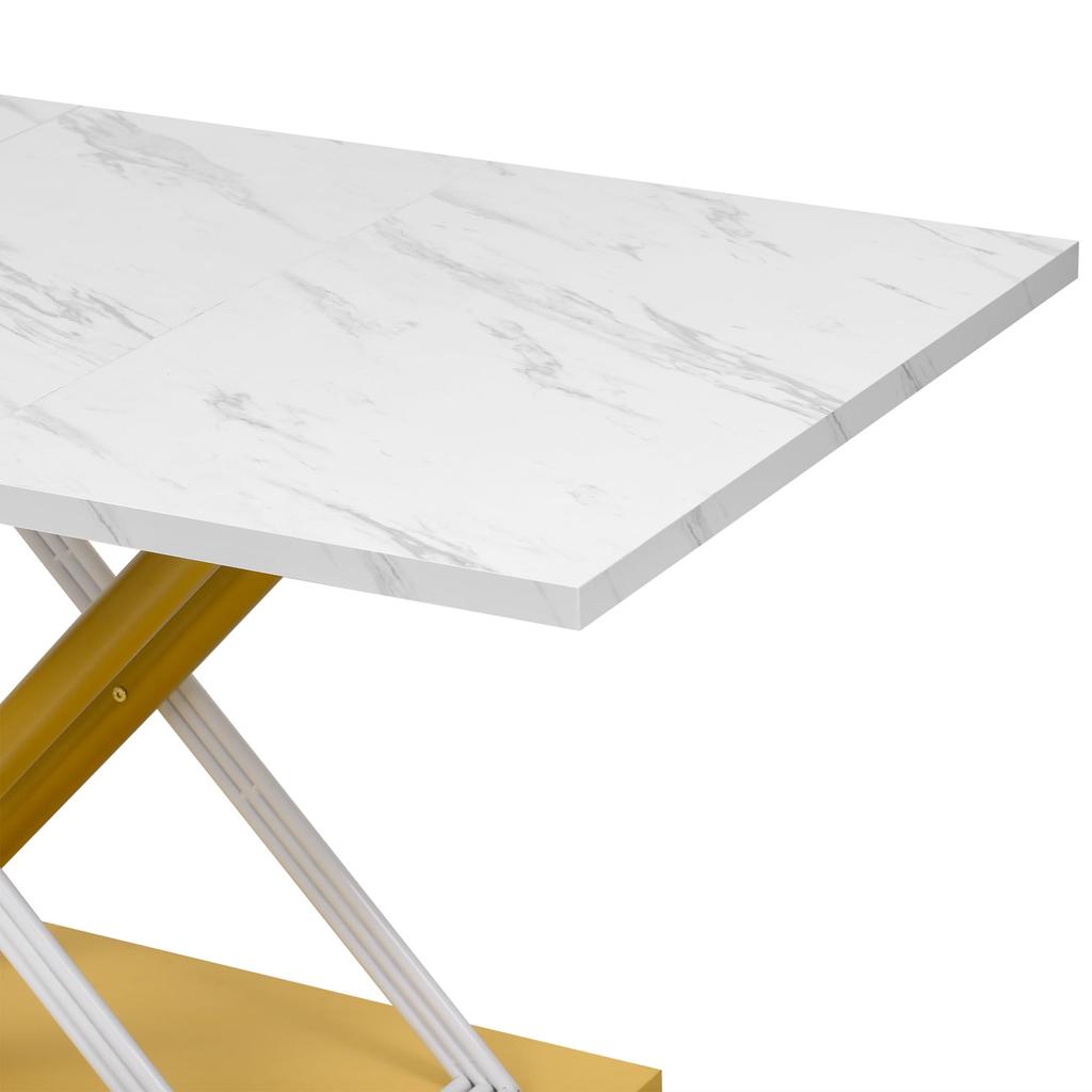 Dining Table for 4-6 People, 140x80cm, Modern Kitchen Table with Thickened Artificial Marble Tabletop and X-shaped Metal Legs